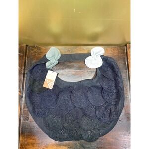 qála Peruvian Handcrafted Black Crochet Circle Shoulder‎ Bag Handbag Knit